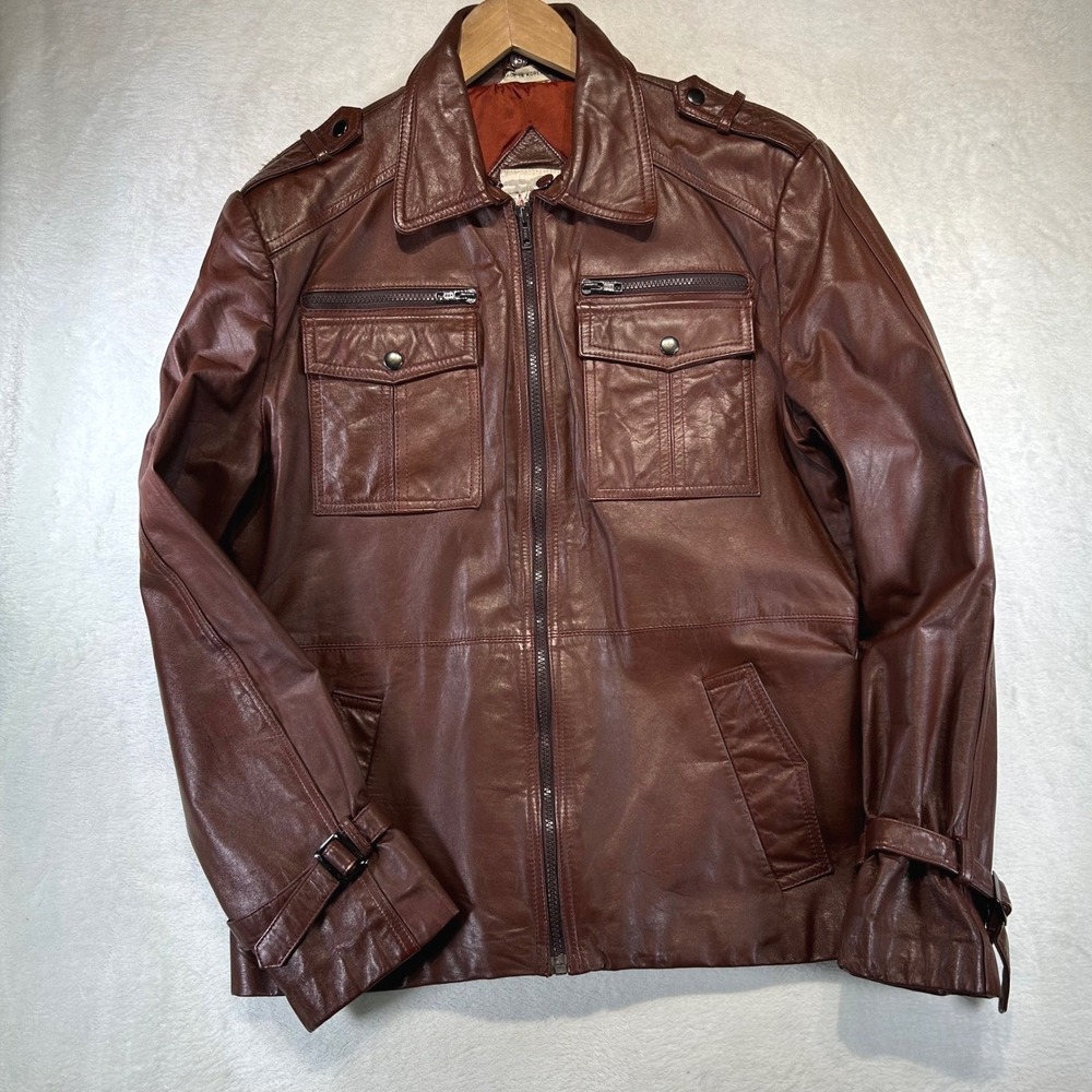 Vintage 70s Scotts Grey LTD mahogany Leather Field Jacket 42 XL Eclectic Grandpa